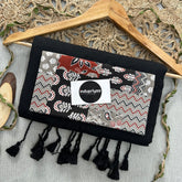 Black Handloom Khadi Cotton Saree With Multiple Print Blouse